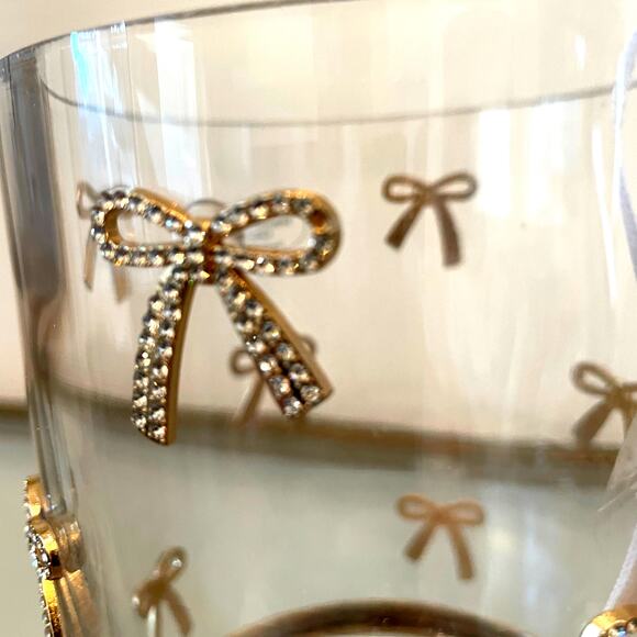 Cupcakes & Cashmere GOLD RHINESTONE BOW Glass Hurricane Vase - Picture 6 of 13